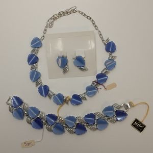 Vintage 1960's Coro Lucite Blue Leaf Necklace Set